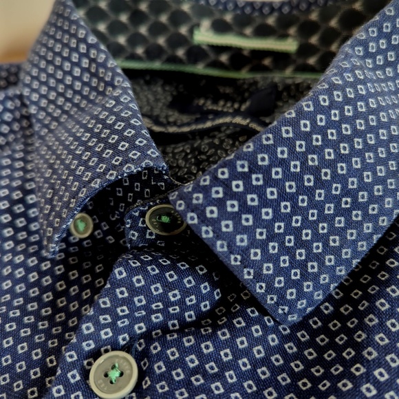 Ted Baker Navy Blue Linen Blend Short Sleeve Shirt XXL - Picture 7 of 13